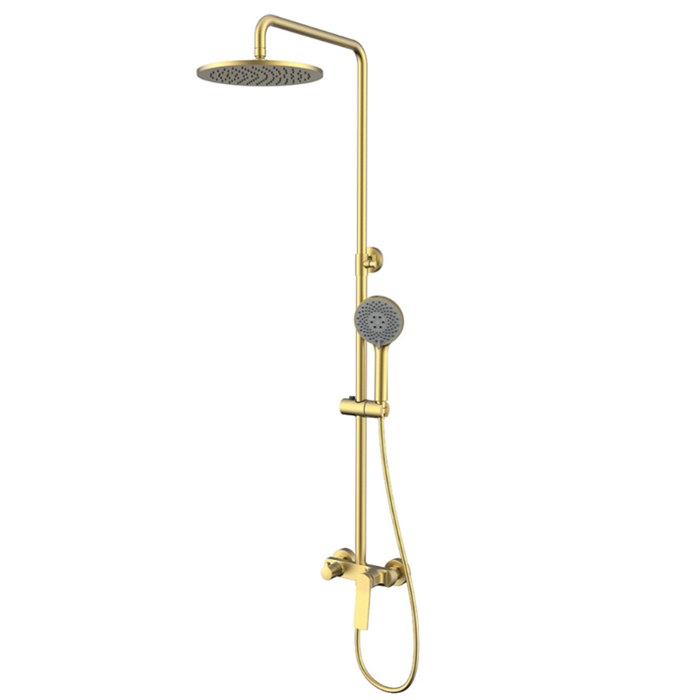 NEMO Prima Душевая стойка с верхним душем 25см., смесителем, ручным душем, держателем для душа и шлангом 150см., цвет: брашированное золото