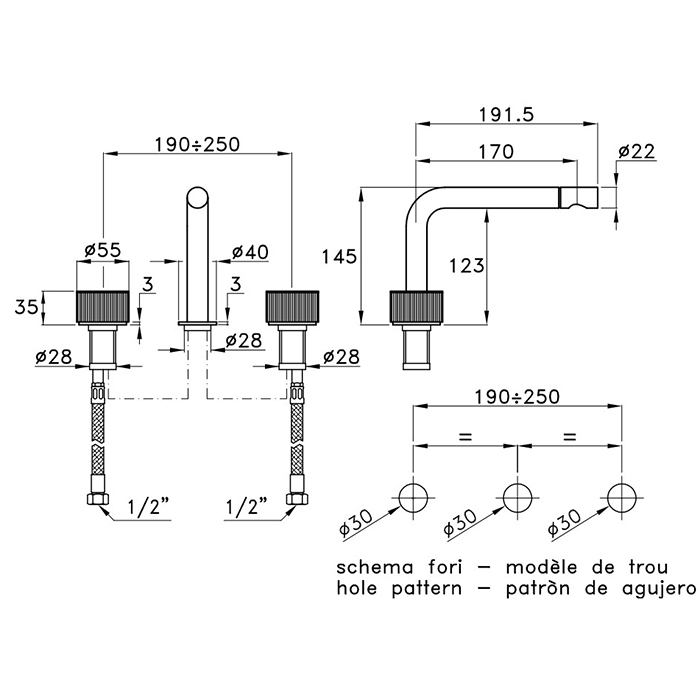Stella Sirius Смеситель для раковины на 3 отверстия без донного клапана, цвет: хром
