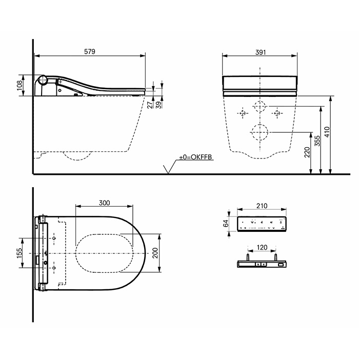 TOTO RP Унитаз подвесной 38x58см, безободковый, сиденье Washlet RW, цвет: чёрный матовый