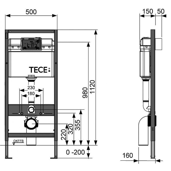 TECElux Комплект для установки унитаза-биде DURAVIT, с верхней панелью 430×555×16 мм, с механическим блоком управления стекло цвет: белый 