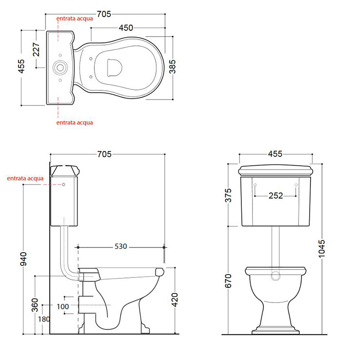 Kerasan Retro Унитаз 72х38.5см., приставной, с низким бачком, слив в стену, цвет: белый/золото