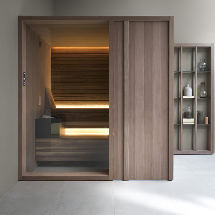 Effegibi Yoku S Door Сауна 174x170х214см, угловая SX, цвет: осина термообработанная