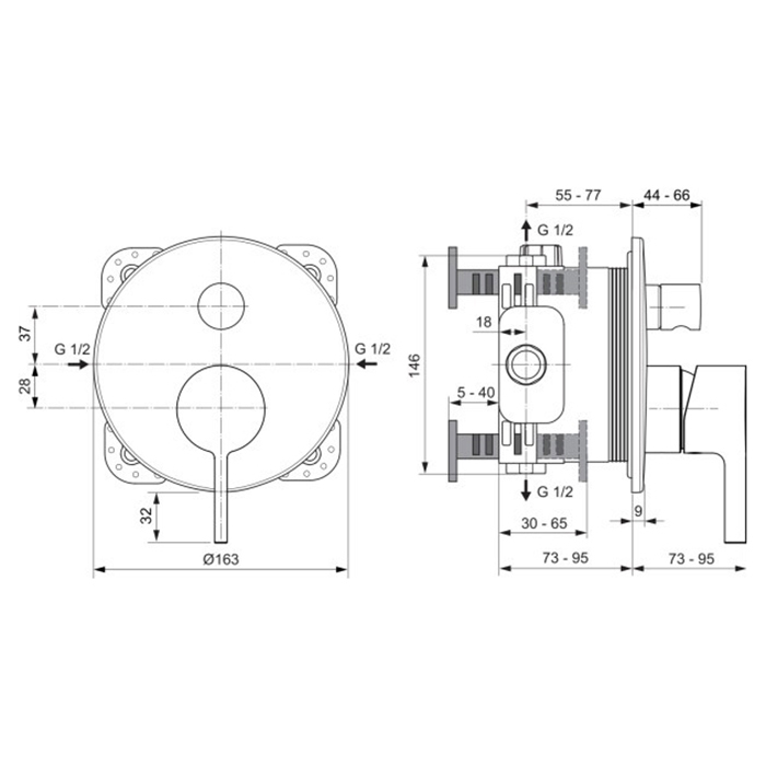 Ideal Standard Joy смеситель для душа, встраиваемый, для монтажа с комплектом EASY-BOX A1000NU, цвет: PVD Magnetic Grey