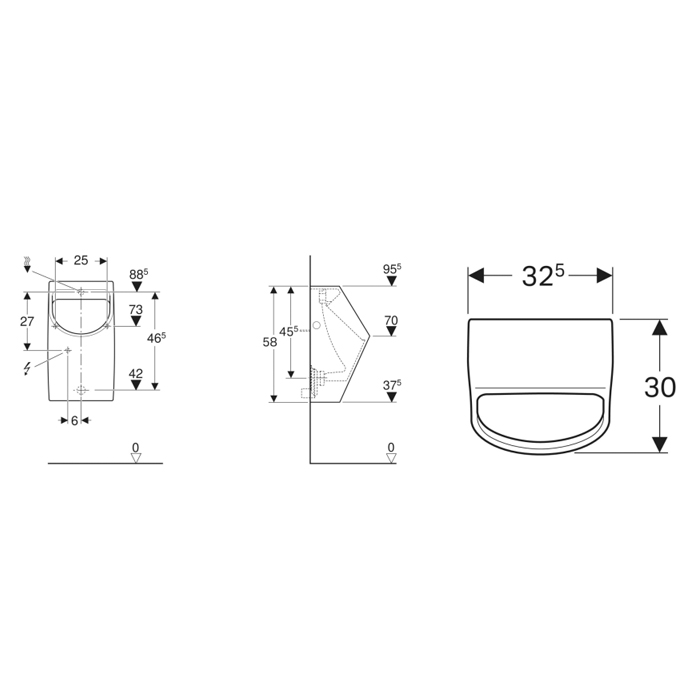 Geberit Smyle Писсуар 58х32.5см., подвесной, скрытый подвод, скрытый отвод, цвет: белый глянцевый