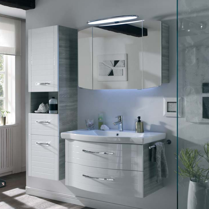 Pelipal Solitaire 6020 Комплект мебели с зеркальным шкафчиком и светильником, 90см, Цвет: сангалло серый/ белый глянц 