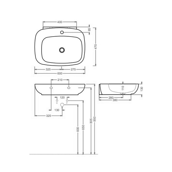 Artceram Dial Раковина 60x47см., подвесная/накладная, 1 отв., цвет: белый