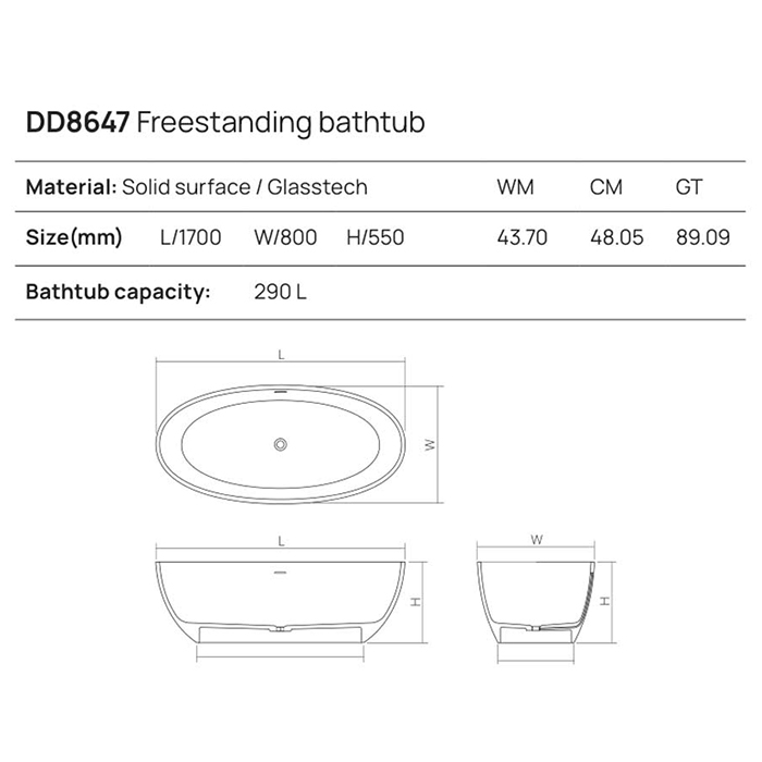 Dea Design Nature Ванна 170х80х55см., отдельностоящая, Glasstech, прозрачная смола, цвет: Emerald R3