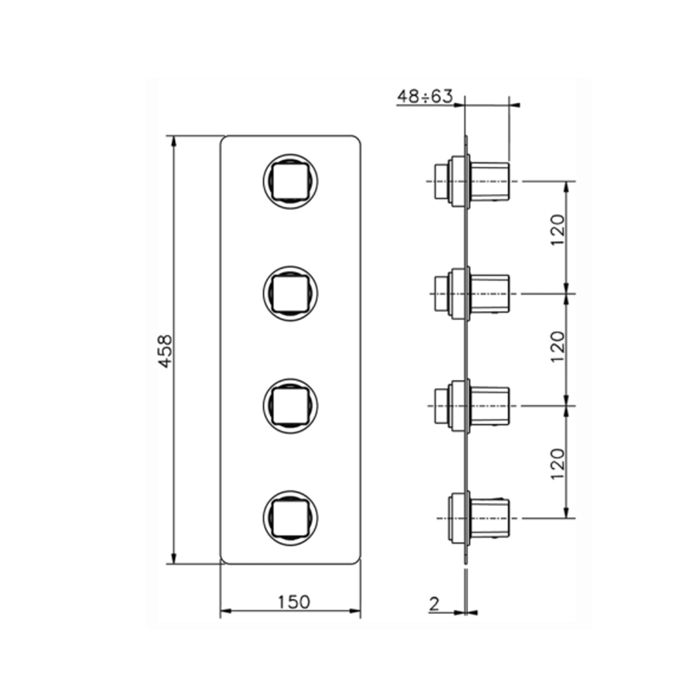 Cisal Cubic Смеситель для ванны, термостатический, с переключателем на 3 потока, цвет: хром