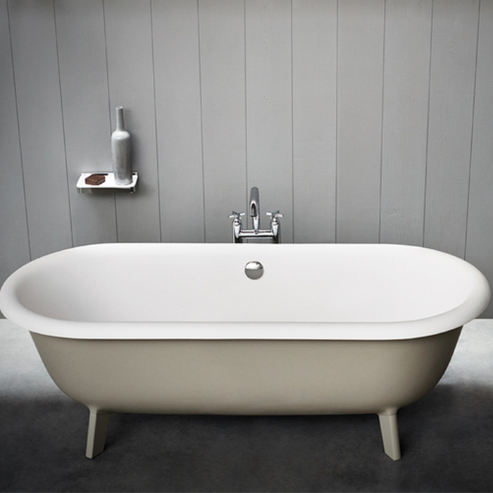 Agape Ottocento Small Ванна отдельностоящая 155x77.5x58 см, слив-перелив нержавеющая сталь, цвет: светло-серый