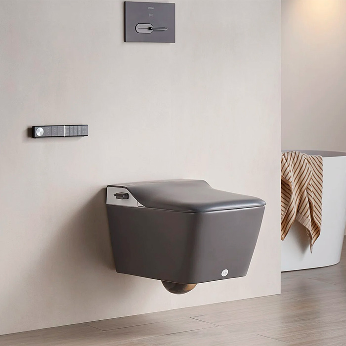 Arrow Glacier Унитаз Smart с функцией биде, 41x60см, подвесной, безободковый, клавиша смыва, цвет: темно серый