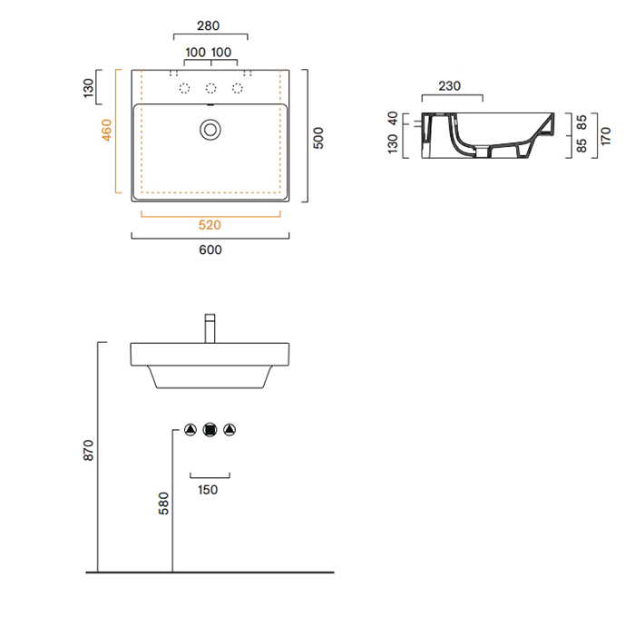 Catalano Zero Раковина 60x50см, с 1 отв., цвет: белый глянцевый