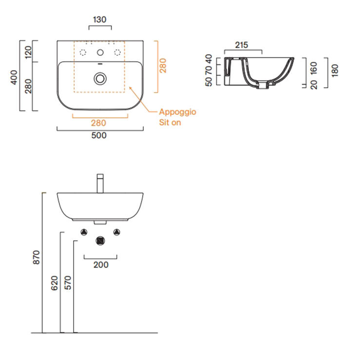 Catalano Italy Раковина 50х40см, с 1 отв., цвет: белый глянцевый