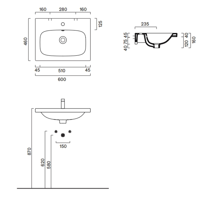 Catalano Alvea Раковина 60x46см., подвесная или на мебель, без отв., цвет: белый глянцевый