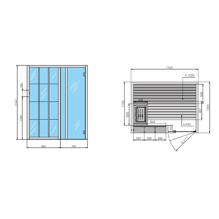 Effegibi Yoku S Shelf Био-Сауна 174x132х214см, угловая DX, цвет: термообработанная древесина