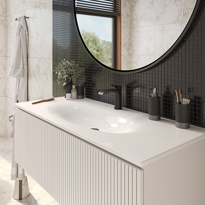 TW Shape комплект подвесной мебели 120х50см, с раковиной, с 1 выдвиж. ящиком с механизмом push-to-open, цвет: белый матовый RAL9003