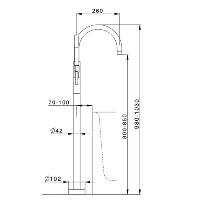 Cisal Less New Смеситель для ванны, напольный, с ручной лейкой, цвет:  темная матовая латунь
