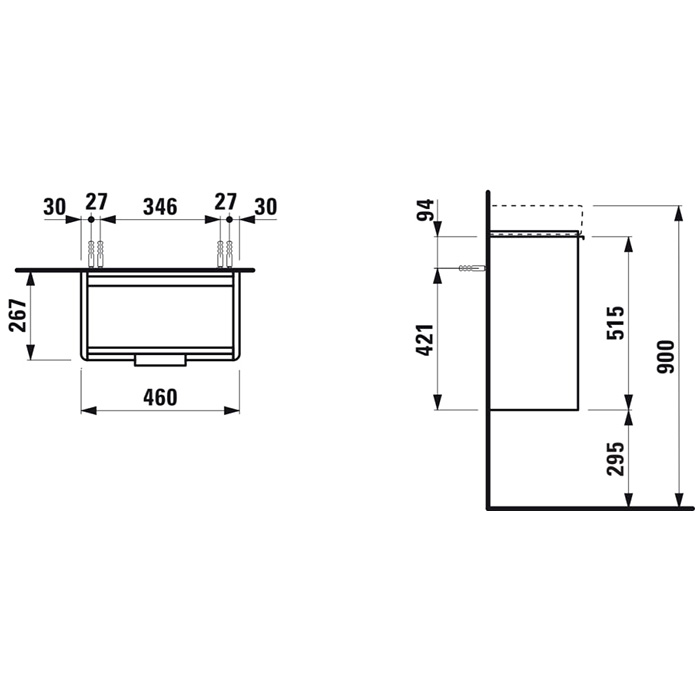 Laufen Base Тумба с раковиной, 47x26.5x53см, 1 дверца, петли справа, органайзер для ящика, цвет: белый матовый
