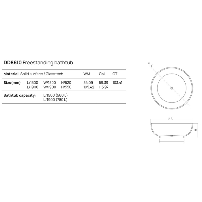 Dea Design Round Ванна 190х190х55см., отдельностоящая, Solid Surface, цвет: White №18