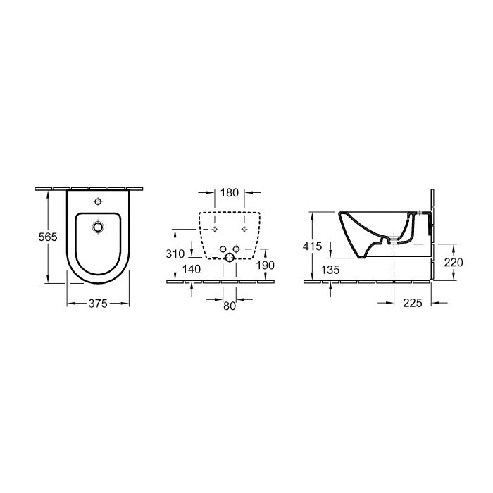 Villeroy&Boch Subway 2.0 Биде подвесное 37.5х56.5х28см., 1 отв., цвет: альпийский белый