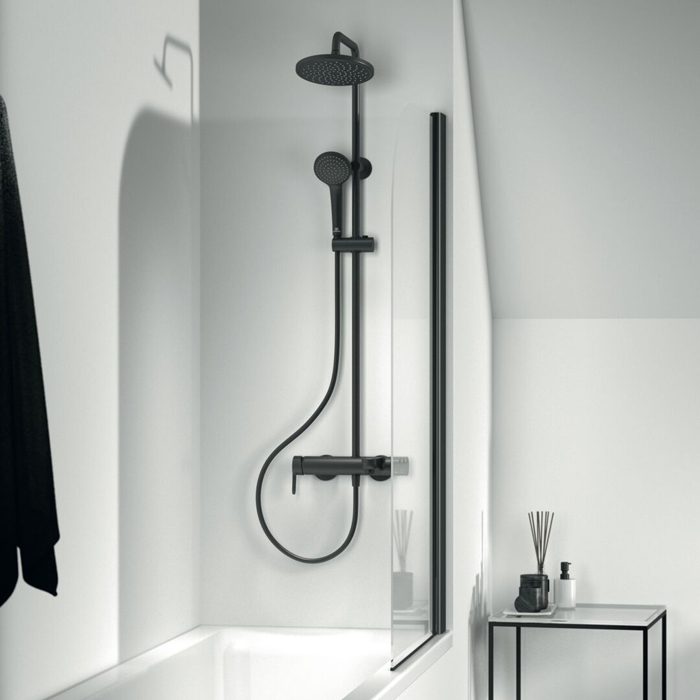 Ideal Standard IdealRain Cerafine O Душевая система с настенным смесителем, верхним душем Ø20см., держателем, лейкой для душа и шлангом 175см., цвет: черный матовый