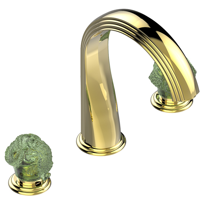 THG Dragon Jade Смеситель для раковины, 3 отв., с подсветкой, цвет: золото/хрусталь
