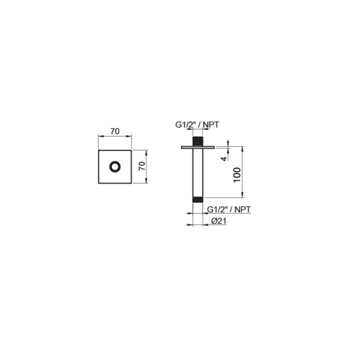 Almar 316 Stainless Steel Кронштейн для верхнего душа, потолочный, 10 см с квадратным отражателем, цвет: нержавеющая сталь брашированная AISI 316