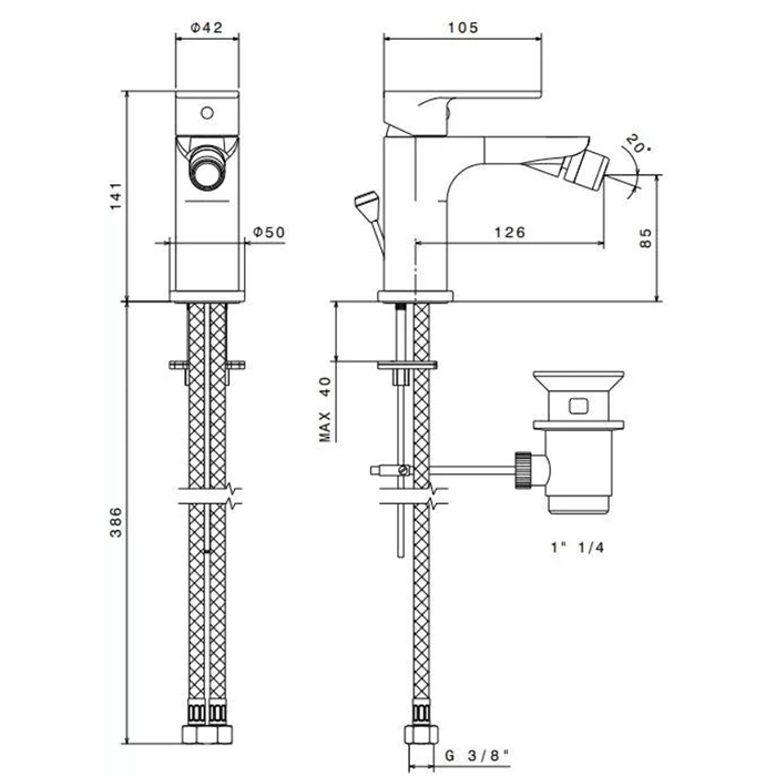 Kerama Marazzi Piano Смеситель для биде, на 1отв., с донным клапаном, цвет хром