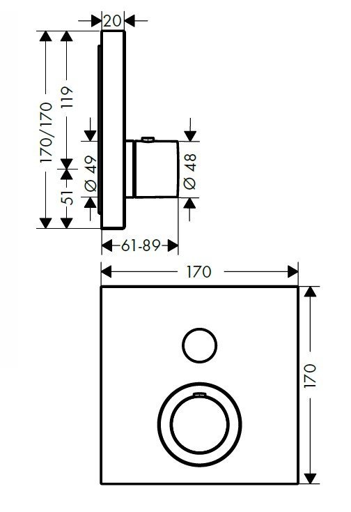 Axor ShowerSelect Термостатический смеситель с запорным клапаном, квадратный, внешняя часть, цвет: хром