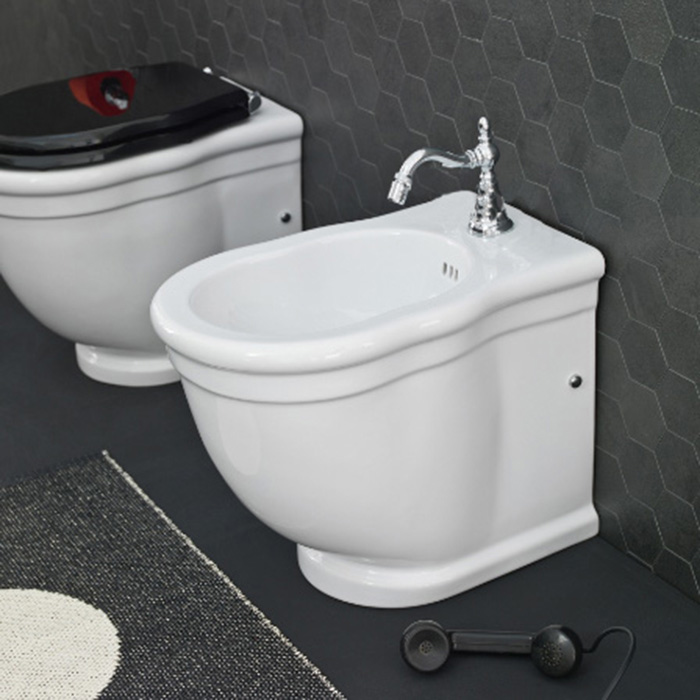 Artceram HERMITAGE биде напольное 52х38см, пристенное 55х36см с 1 отв под смеситель с креплением, цвет: белый (с царапинами)