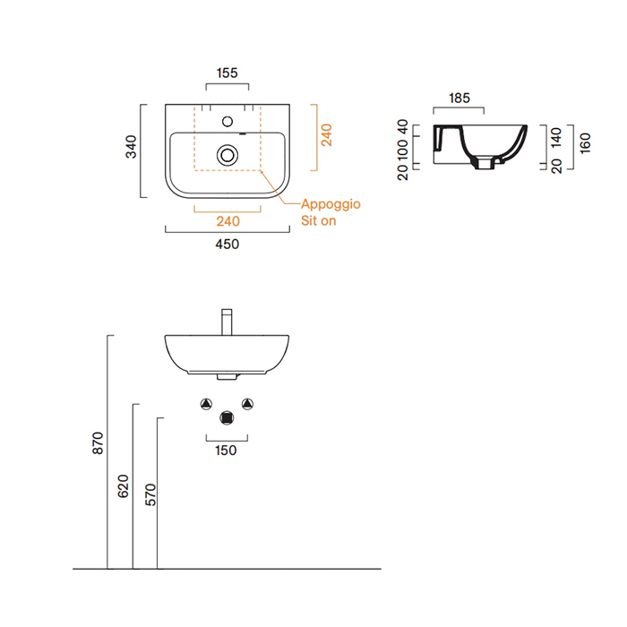 Catalano Italy Раковина 45х34см, с 1 отв., цвет: белый глянцевый