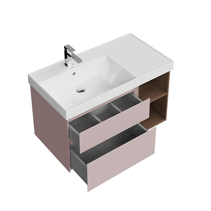 Kerama Marazzi Cubo Тумба подвесная 90см, левая, цвет: мальва матовая / орех