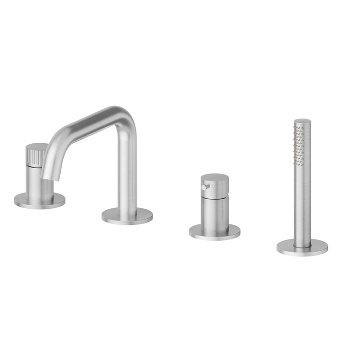 Newform Steel Line Смеситель на борт ванны, 4 отв., с ручным душем, цвет: stainless steel