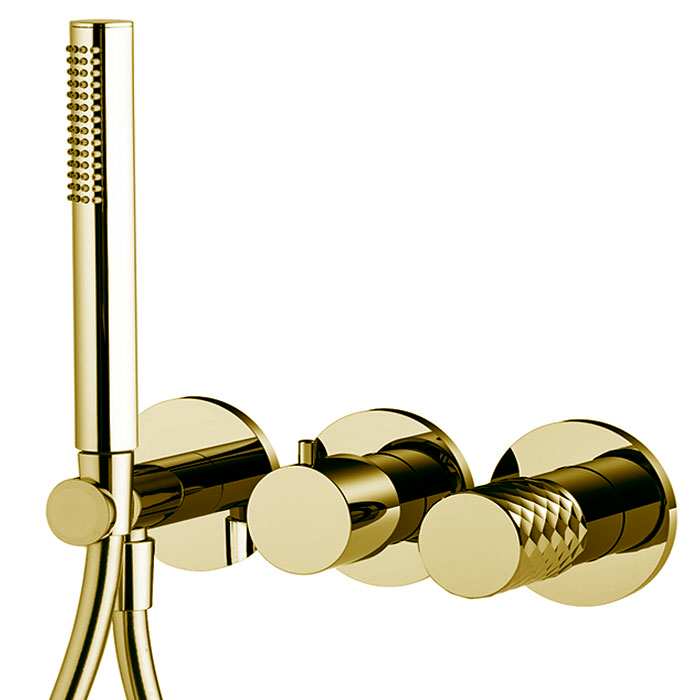 Fima Carlo Frattini Spillo Tech Смеситель для душа, встраиваемый, на 2 источника, с ручным душем, цвет: золото