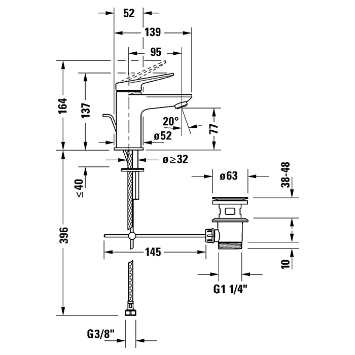 Duravit Circle M Смеситель для раковины, на 1 отв., с донным клапаном, цвет: хром