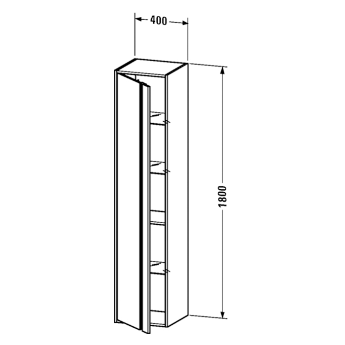 Duravit Ketho Шкаф высокий 40х36х180см., 1 дверца петли справа, 2 стеклянные полки, 1 деревянная полка, подвесной, цвет: белый глянцевый