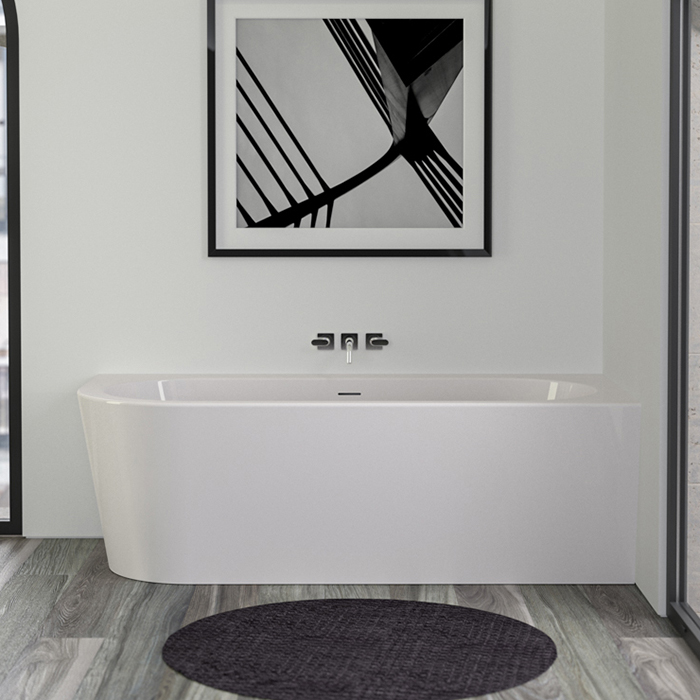 KNIEF Wall Corner L Ванна пристенная 180х80х60см., с круглым переливом, с комплектом крепл.к стене, без сл-перелива, цвет: белый