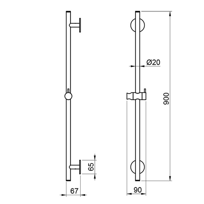 Almar 316 Stainless Steel Штанга душевая настенная 90см., с держателем для ручного душа, цвет: нержавеющая сталь брашированная AISI 316