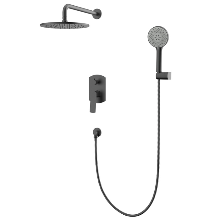 NEMO Prima Душевой комплект с верхним душем 25см., смесителем, ручным душем, держателем для душа и шлангом 150см., цвет: gun metal