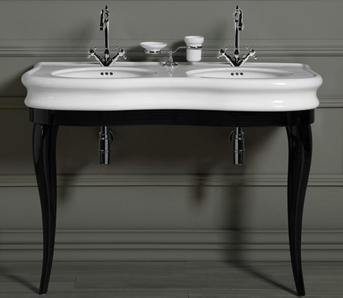SIMAS Lante Комплект мебели, консоль 111х50.4см, с двойной раковиной на 2 отв., зеркало овальное, напольный, цвет: черный