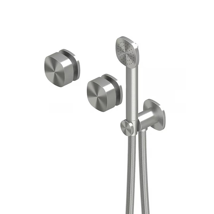 QuadroDesign Source Смеситель для душа, настенный, с ручным душем, цвет: Brushed Stainless Steel