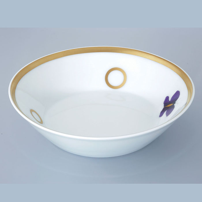 THG CAPUCINE MAUVE DECOR OR Блюдо керамическое ø130 мм., настольное, декор золото/лиловый, цвет: белый