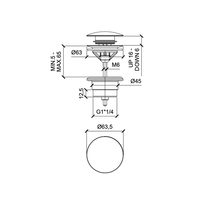Almar Mixers Донный клапан 1"1/4 для раковины, цвет: медь брашированная PVD