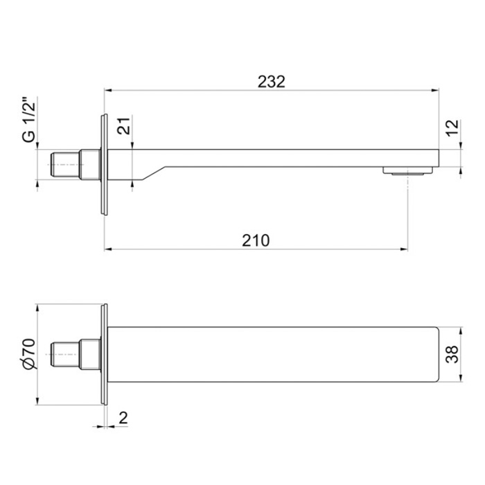 Newform Steel Line Излив для ванны 21см., встраиваемый, цвет: PVD Brushed pale gold
