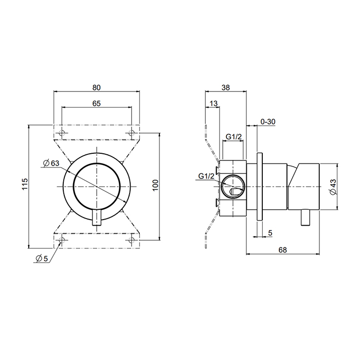 QuadroDesign Source Смеситель для душа, встраиваемый, на 1 потребитель, цвет: brushed stainless steel