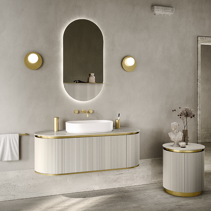 Oasis Naos Композиция №6 Комплект мебели 80х56xh45см, подвесной, мраморный топ, фурнитура латунь, зеркало, цвет: Corda elegance