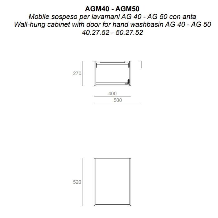 SIMAS AGILE Тумба подвесная 50x27xh51 см, для раковины AG50, 1 дверца, цвет: белый матовый / barrique