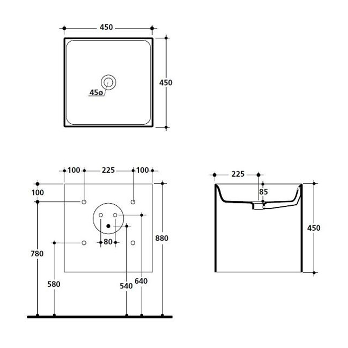 Kerasan Cento Раковина подвесная 45х45см, без отв., цвет: белый