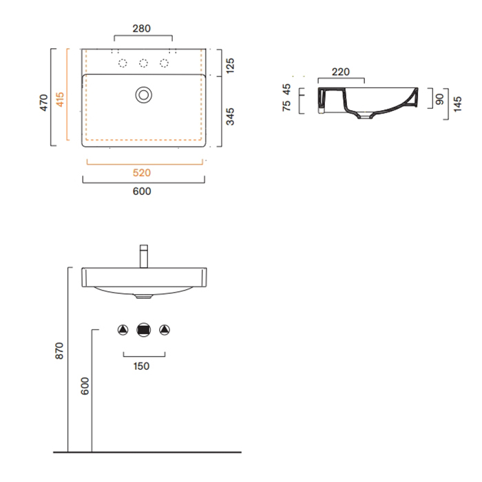 Catalano Green Раковина 60х47см, без отв., цвет: белый глянцевый
