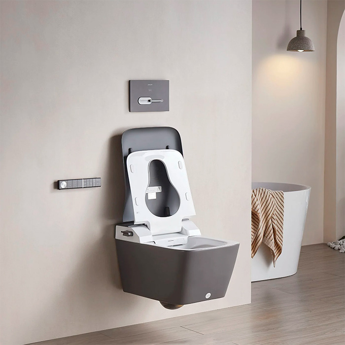Arrow Glacier Унитаз Smart с функцией биде, 41x60см, подвесной, безободковый, клавиша смыва, цвет: темно серый