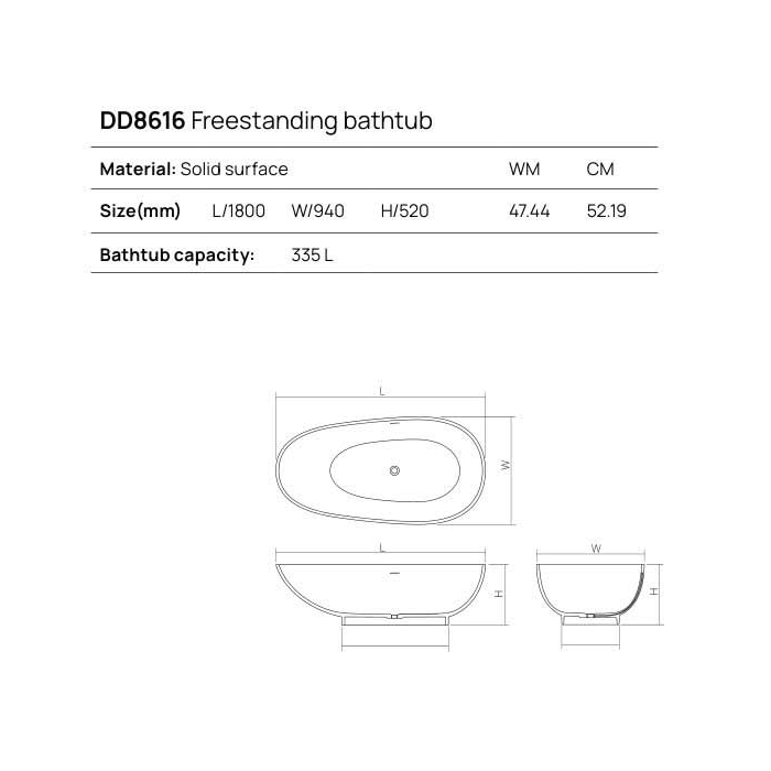 Dea Design Modern Ванна 180х94х52см., отдельностоящая, Solid Surface, цвет: White №18